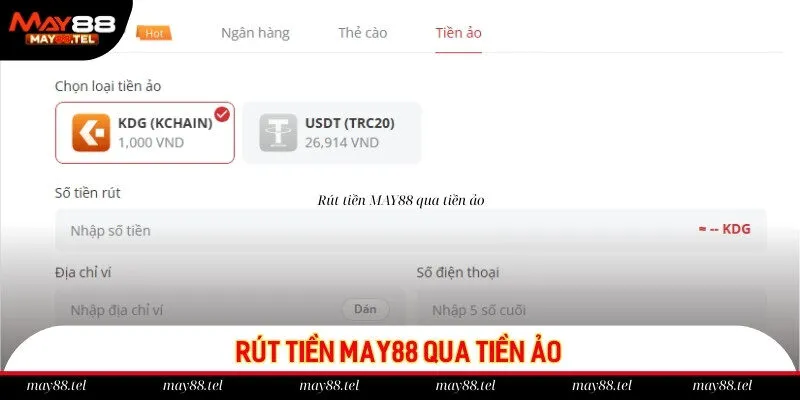 Quy trình rút tiền MAY88 bằng tiền ảo dễ thực hiện
